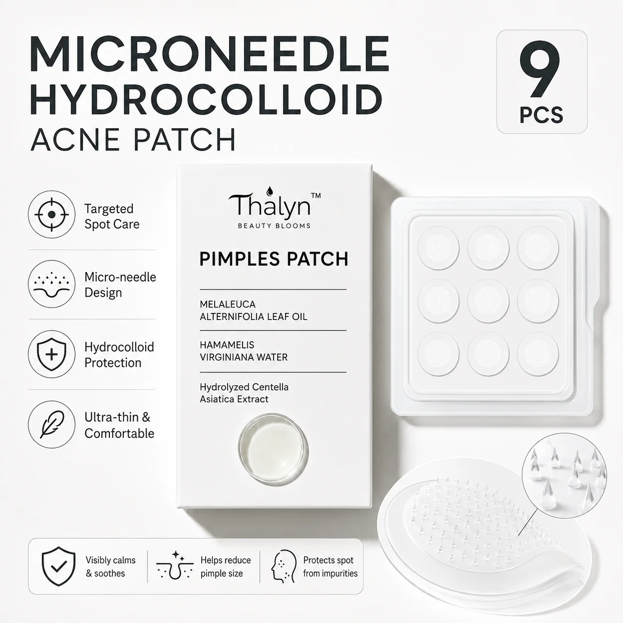 9PCS Micro Dart Blemish Patches White Round Dot Spot Cover Skin Care Patches Individually Foil Packed for Night Use