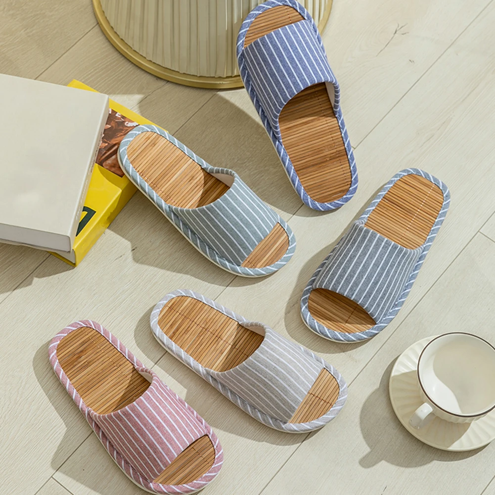 Bamboo House Slippers Anti Slip Summer Cooling Slippers Sweat-Wicking Couples Indoor Slippers for Living Room Bedroom - Detail 1