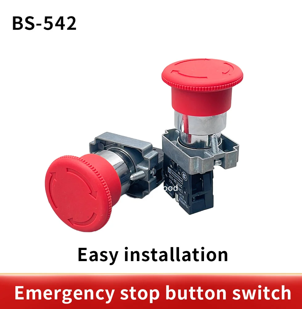 1Pcs High Quality XB2-BS542 22mm NC Red Mushroom Emergency Stop Push Button Switch