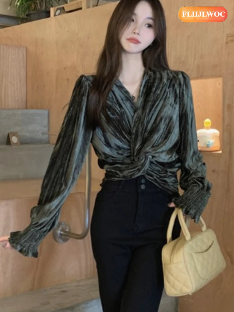 قطع علوية قصيرة قصيرة موضة ربيع 2026 للعام الجديد Y2K بلوزات نسائية لطيفة للفتيات الجميلات على الطراز الياباني بلوزات مخملية صغيرة لطيفة #5