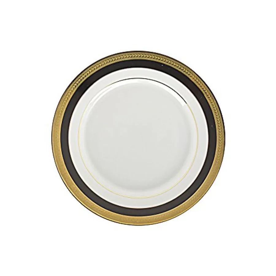 

Black 8" Salad/Dessert Plate, Set of 6, White/Black/Gold