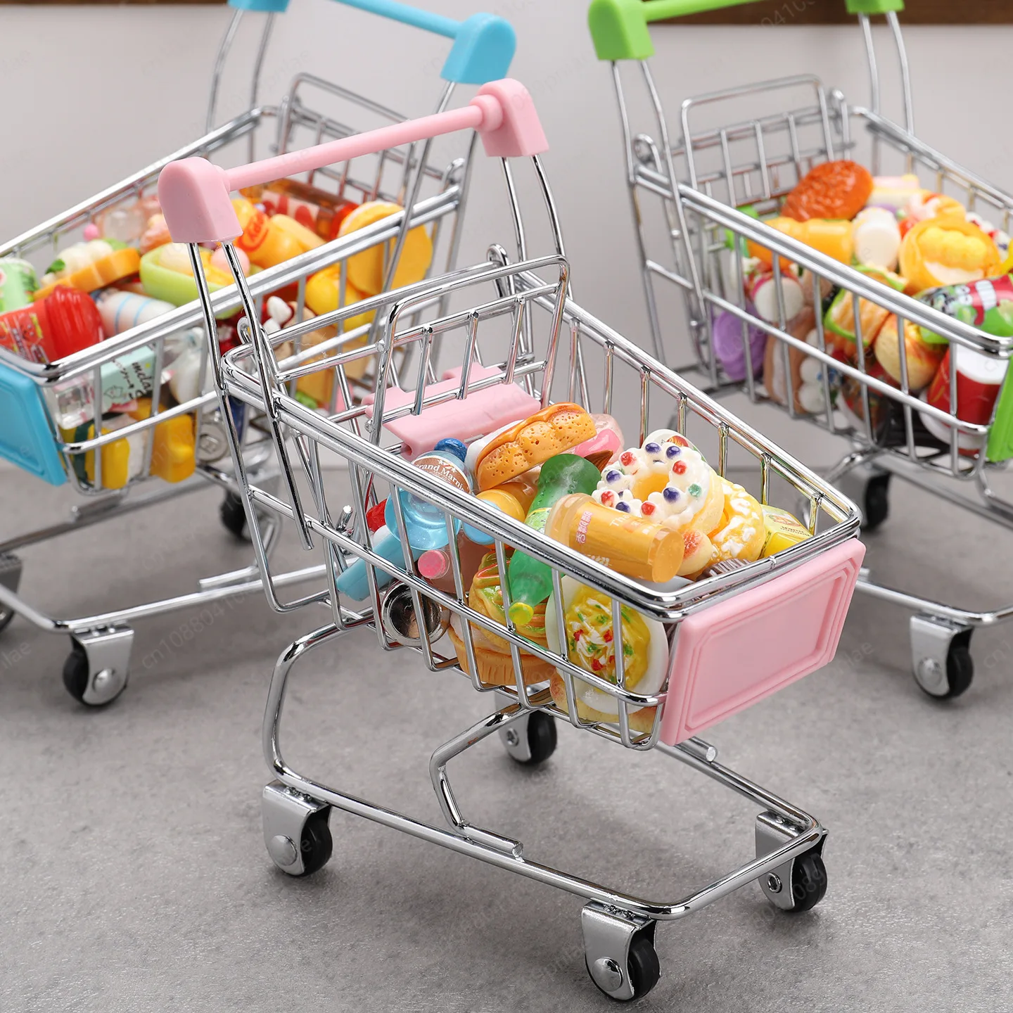 Small Simulation Food Supermarket Trolley Shopping Cart Playing House Miniature Ornament