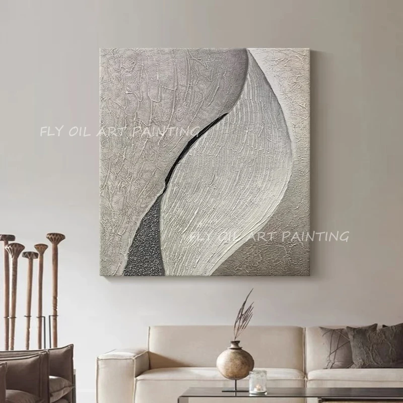 100% hand-made silver simple pure thick oil canvas painting abstract sitting room dining-room wall no framework