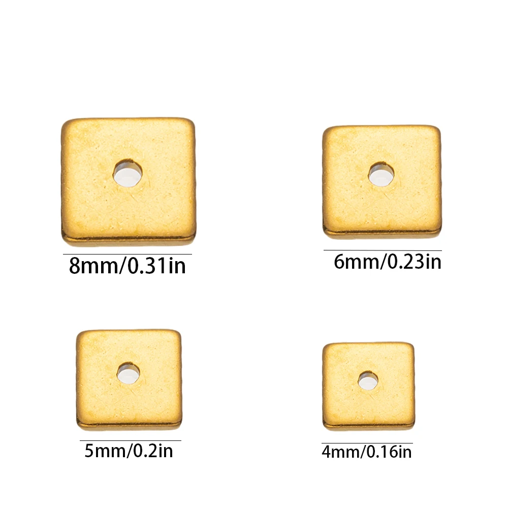 50Pcs 5/6/8mm Stainless Steel Gold Does Not Fade Square Flat Loose Spacer Beads DIY Bracelets Jewelry Making Supplies Accessorie