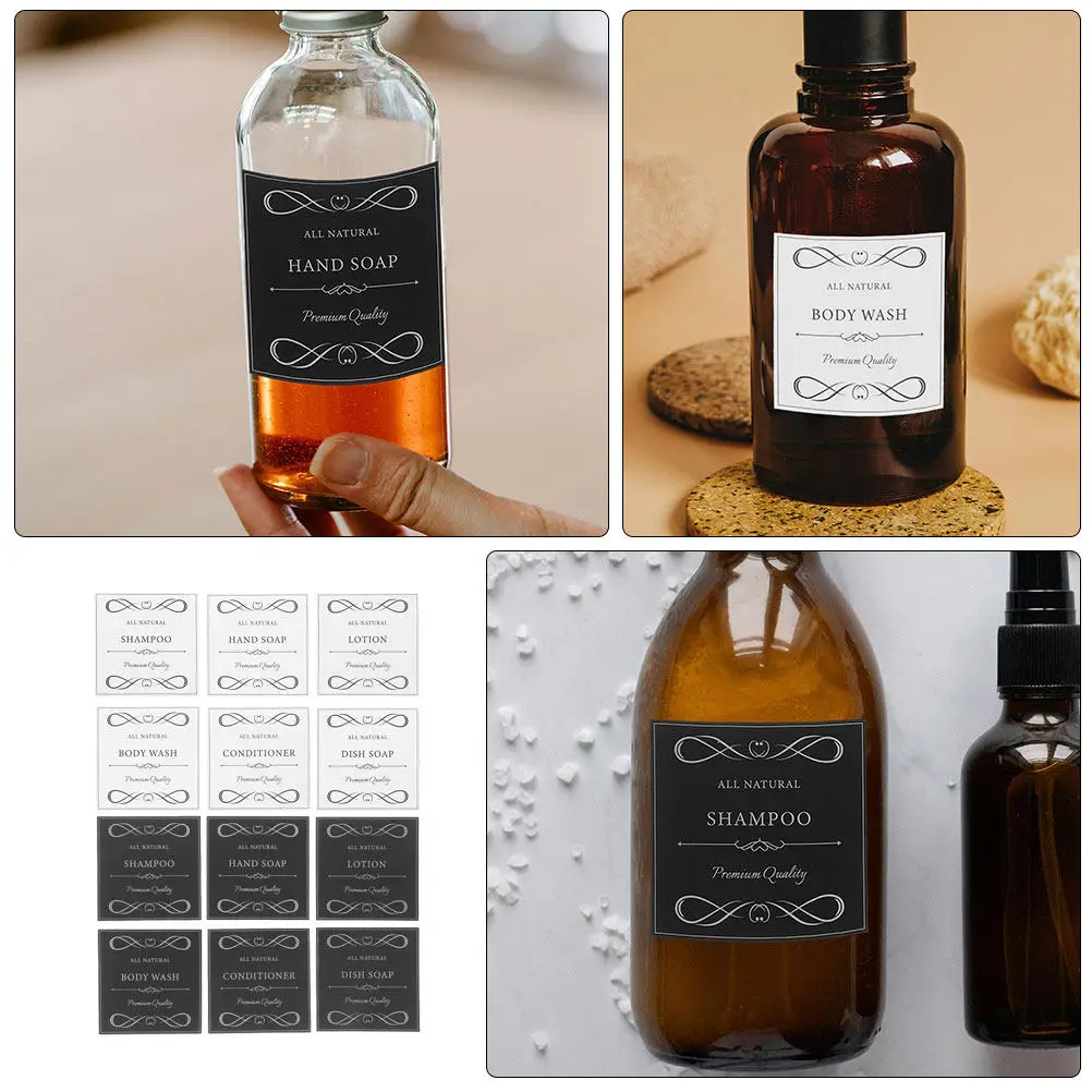 12Pcs Waterproof Bathroom Labels Adhesive Stickers for Shampoo Conditioner Shower Gel Bottles Organization Laundry Labels