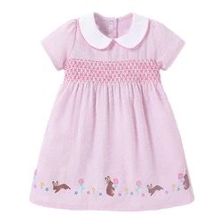 Little maven Girls Pink Beach Dresses Animal Rabbit Print Kids Party Dresses 2 Years Toddler Baby Peter Pan Collar Festive Dress