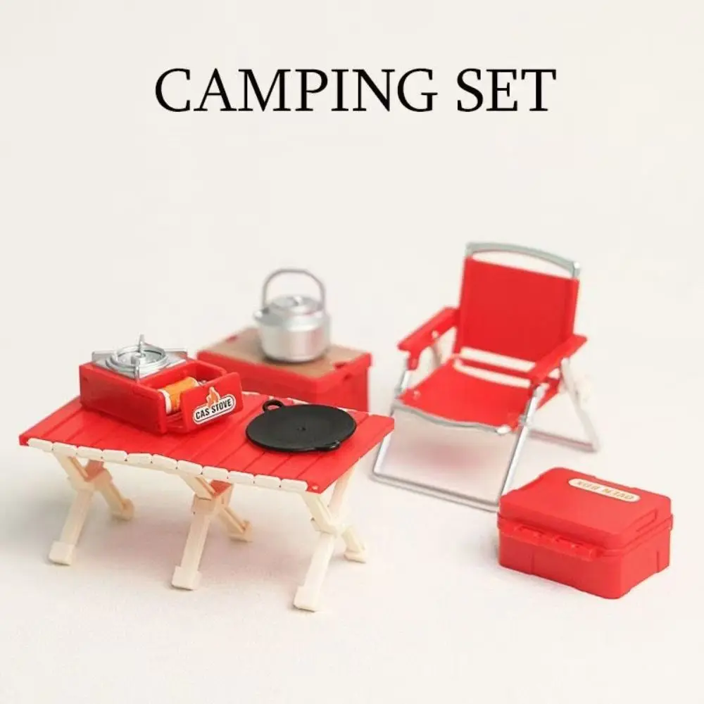 Multicolor Miniature Camping Set Plastic Fairy Garden Mini Camping Chair Desk Set Scene Making Dollhouse Model