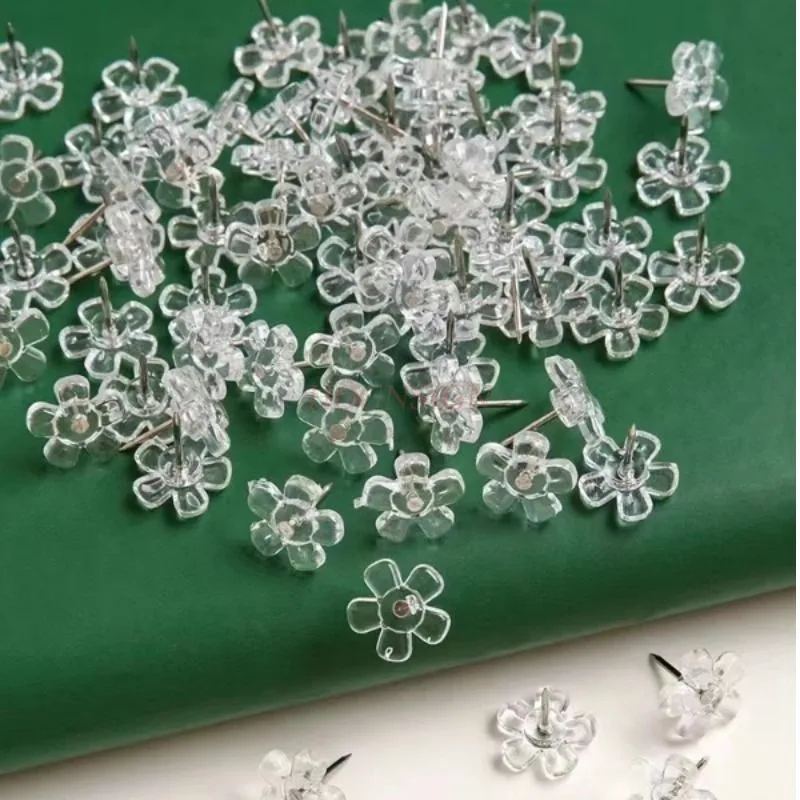 100pcs Creative Transparent Plum Blossom H-shaped Nail Flower Nail Photo Wall Cork Message Board Decorative Push Pin