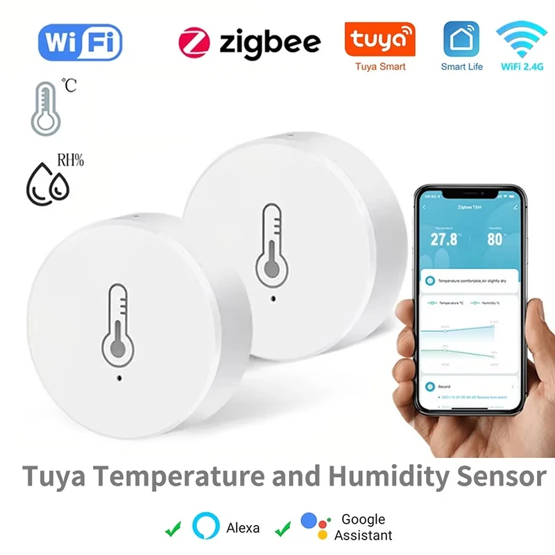 

Датчик температуры и влажности Tuya Wi-Fi, удаленный монитор Smart Life, голосовое управление для умного дома, работа с Alexa Google Assistant