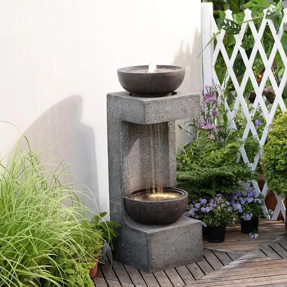 

Outdoor Fountains and Waterfalls Modern Water Feature with Light Resin Waterfall Fountain Outdoor, Rain Curtain & Bowl Design