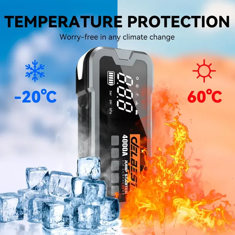 12V vehicle emergency start power supply 2000A/4000A peak power, 24000mAh lithium battery, 150PSI air pump, 65W Type-C PD, 3
