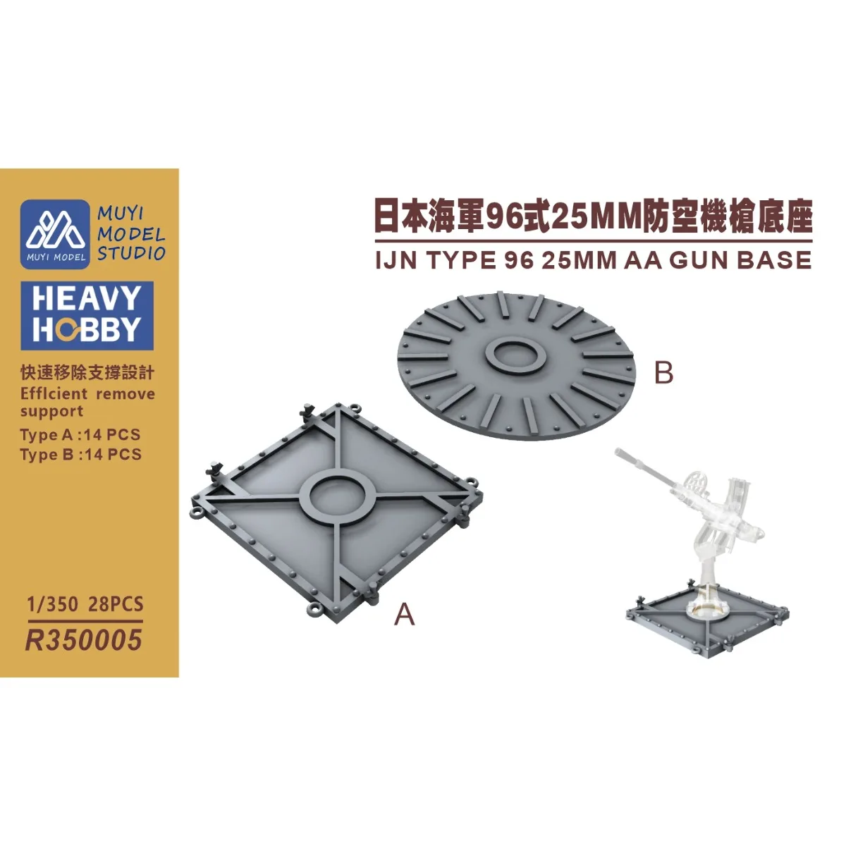 MUYI MODEL R350005  1/350 IJN TYPE 96 25MM AA GUN BASE 3D PRINT PART