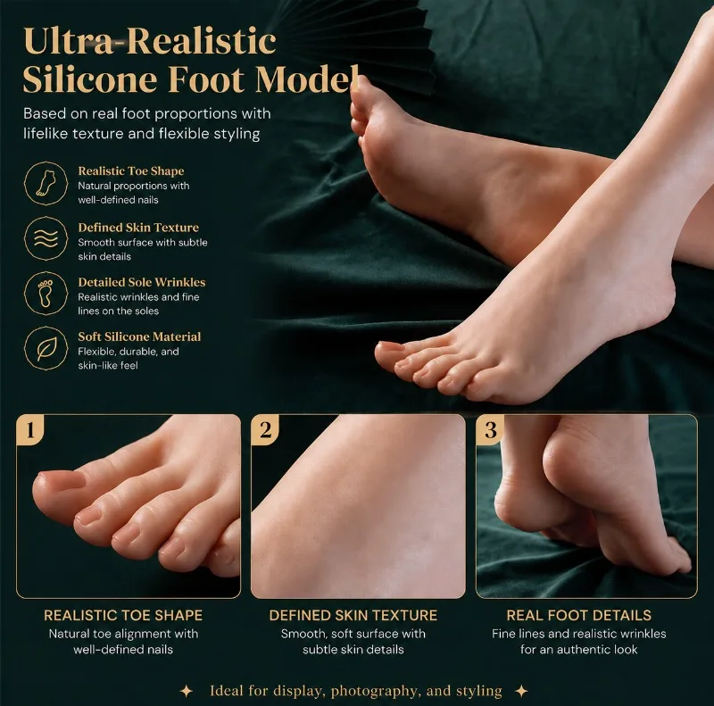

Cloned Foot Model Lifelike Silicone Female Feet Fake Nail Rubber Mannequin Dummy for Shoes Display Massage Drawing Reference