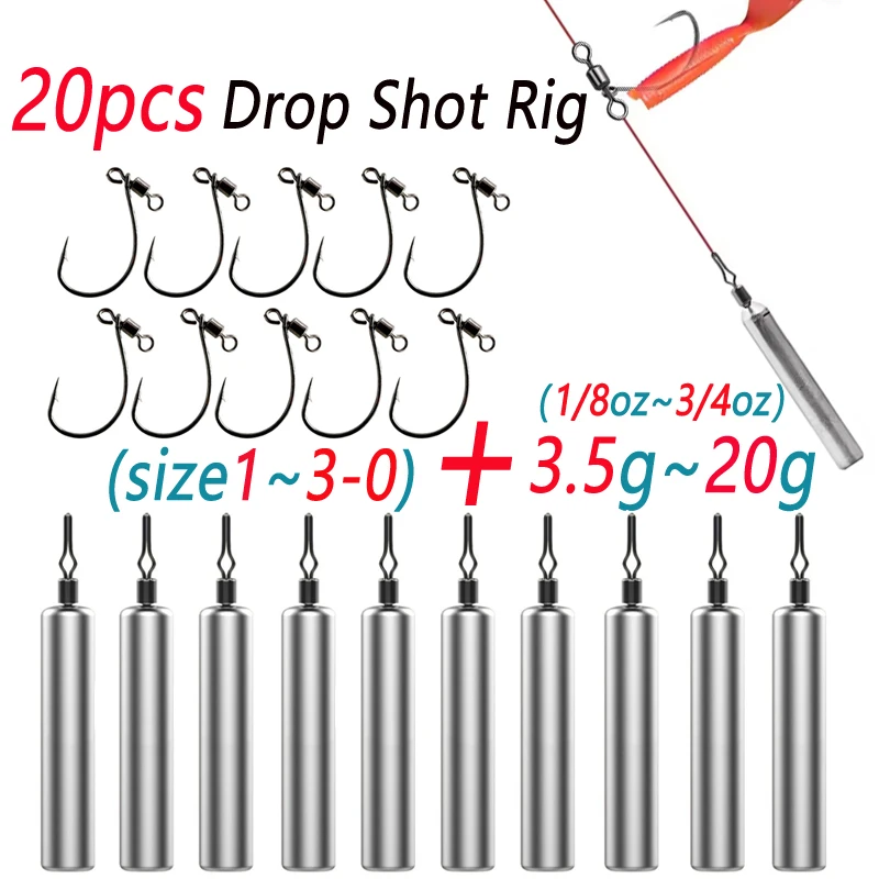 20-teiliges Drop Shot-Gewicht und Haken-Set, Bleistiftgewichte, Angel-Sinker, kein Haken, Drop Shot Rig, dünne Sinker für Barsch, Salzwasser/Süßwasser – Detail 1
