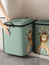 1pc, lion patterned storage container, large capacity clothing, blanket, storage bucket with handle, zipper storage bag