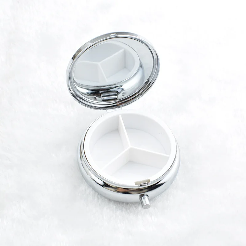 5cm Decorative Pill Box Organizer 3 Compartments Pocket Travel Round Metal Medicine Storage Case Pills & Vitamins Holder Box