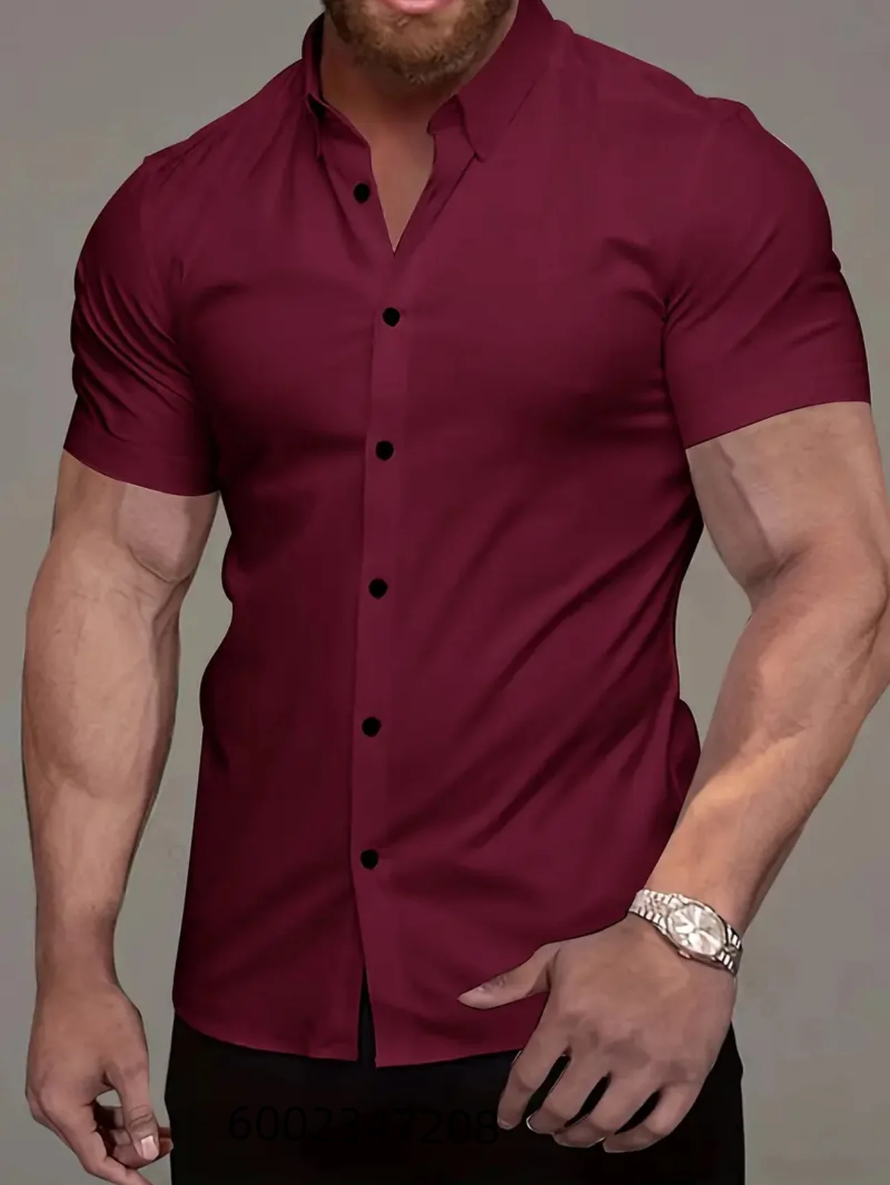 Solid-color shirt - New summer men's style - No ironing required - Highlights figure - Casual and fashionable suit - Short Hawai