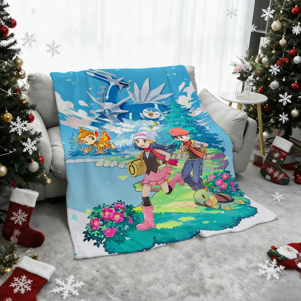 Pokemon Pikachu Gengar Bulbasaur Charmander Squirtle Psyduck Flannel Throw Blanket Soft Warm Blanket for Sofa Bed Home Decor Gif