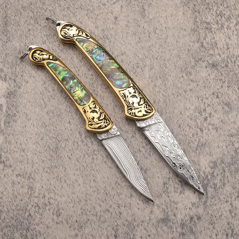 New style VG10 Damascus pattern steel blade knife mini keychain knife open express fishing survival Camping EDC knife