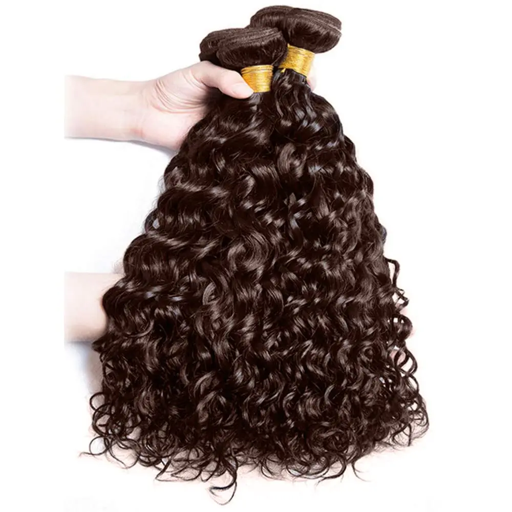 4# Human Hair Bundles Water Curly Human Hair Weave 1 3 4 Bundles Deal Remy Hair Extension for Black Women Chocolate Brown Color