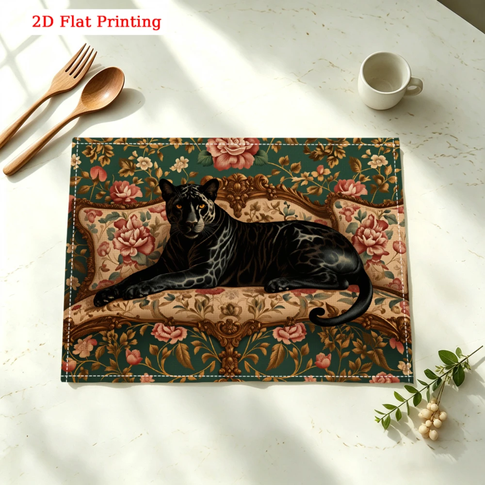 Black Panther Floral Kitchen Placemat Black Panther Floral Linen Pad Dish Coffee Cup Table Mat 1PC 30x40cm