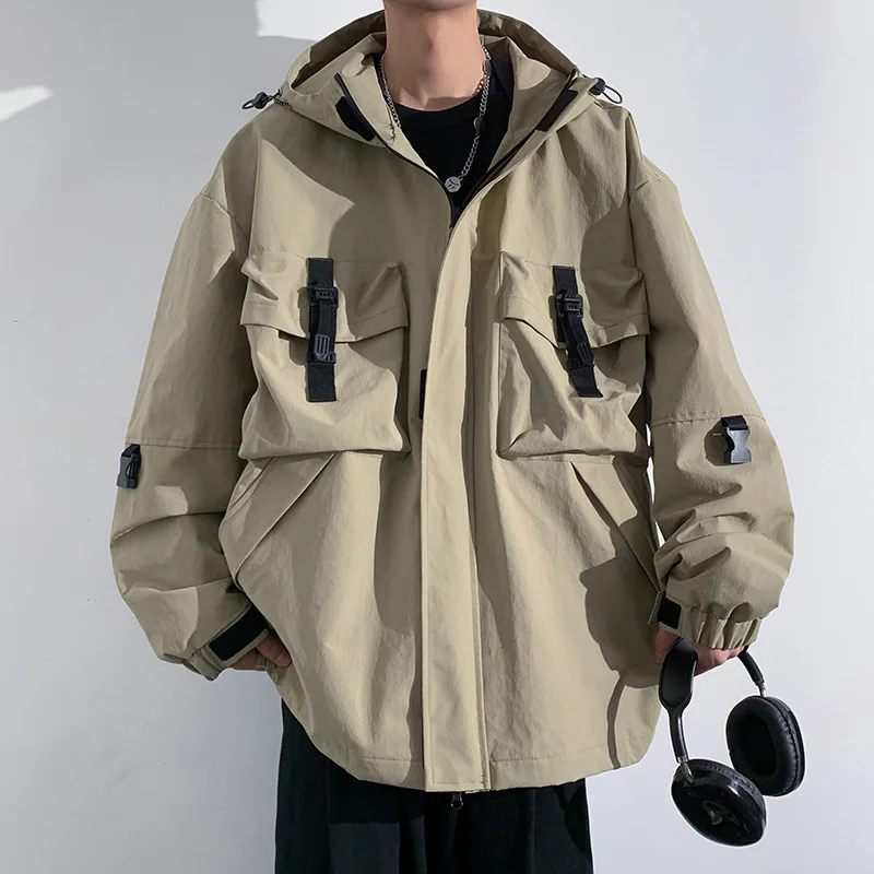 New Coat Jacket Men's Loose Hooded Jacket American Casual Multi-pocket Jacket