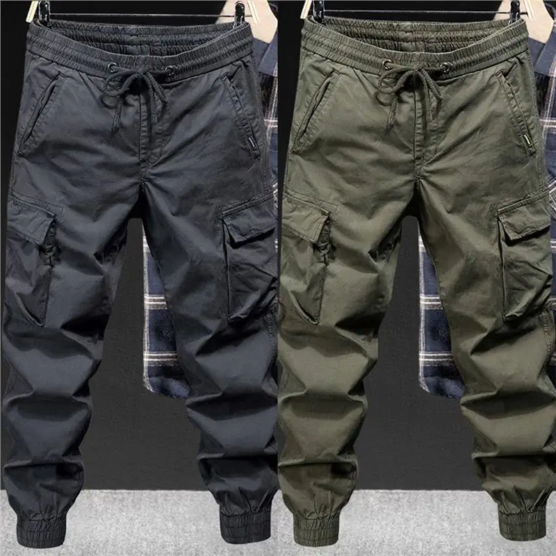 Spring Autumn Men's Casual Workwear Pants Loose Wear Resistant Tearable Versatile Work Clothes for Men Youth Military Green