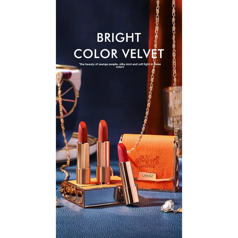 Velvet Matte Lipstick 3 Color Non Stick Cup Long Lasting Leather Bag Lip Balm Gift Case