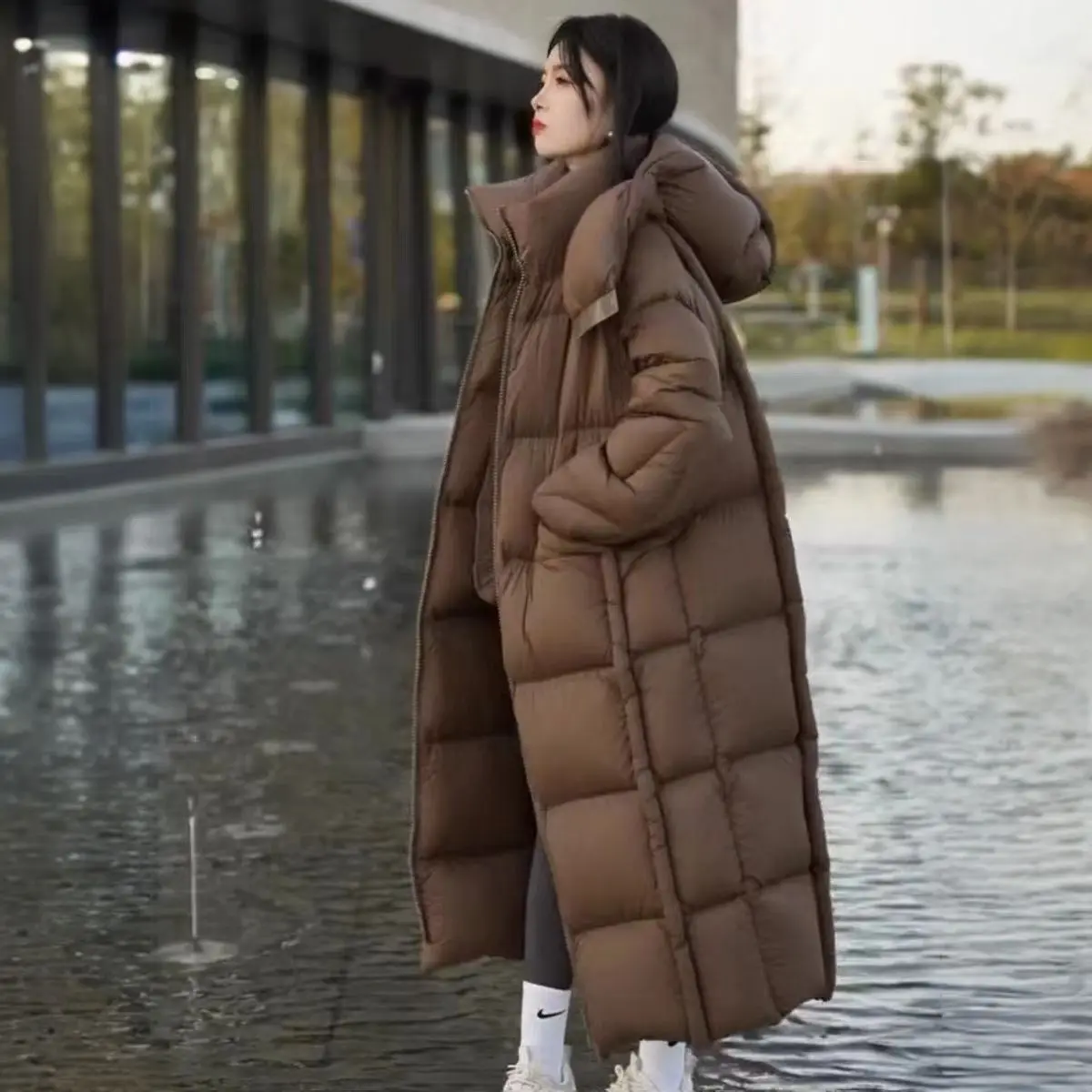 Chaqueta de plumón de ganso para mujer, parka holgada a prueba de viento, a la moda, invierno, 2024