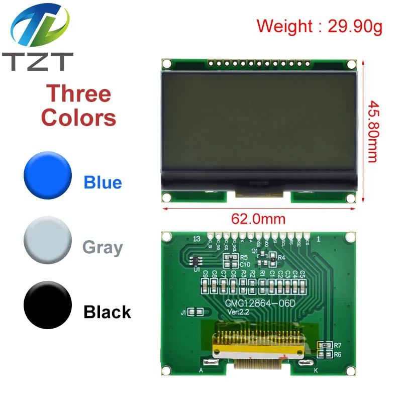 Lcd12864 12864-06D, 12864, LCD module, COG, with Chinese font, dot matrix screen, SPI interface