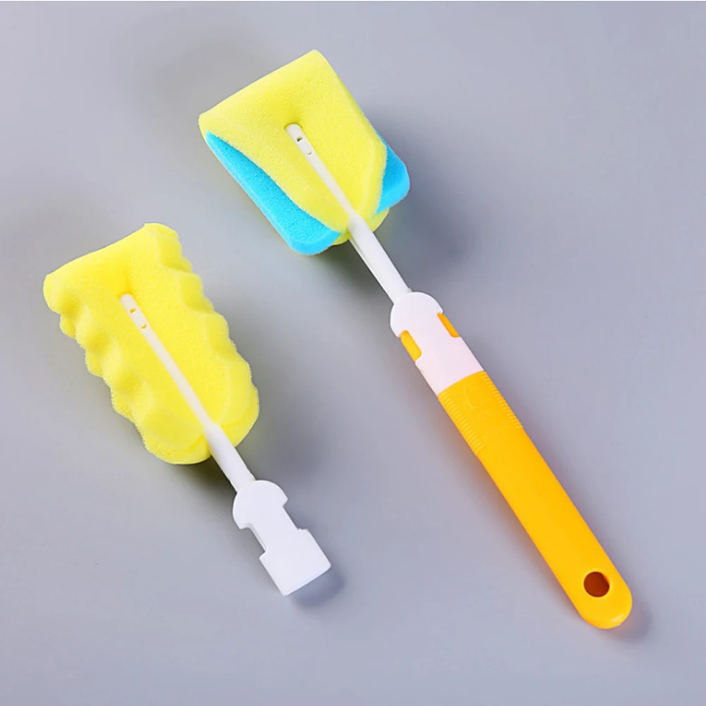 

2 шт., губка, щетка для чистки детских бутылочек, пластиковая ручка, мягкая губка для чистки, детали для маленьких бутылочек, желтый