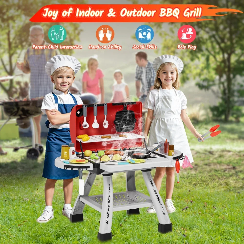 WizKidz Set da gioco per barbecue a 2 strati per barbecue per bambini, regali divertenti all'aria aperta | Finta giocattoli da cucina per bambini di età compresa tra 3 e 5 anni, ragazze e ragazzi