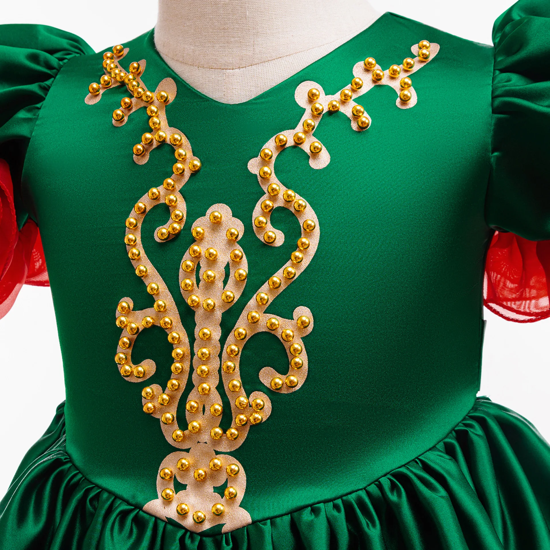 Vestido elegante de Navidad para niños, vestido de princesa con lazo de satén verde para niñas, elfos de Navidad, fiesta de cumpleaños, traje de Papá Noel
