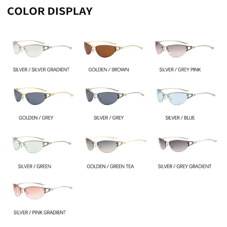SHAUNA Neue Y2K Metall-Halbrahmen-Cat-Eye-Sonnenbrille für Damen, beliebte Herren-Gradienten-Werbebrille, UV400 – Detail 6