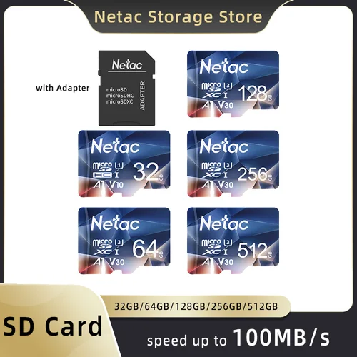 Tarjeta SD de memoria Original Netac Micro con adaptador tarjetas microSDXC 512gb 256gb 128gb 64gb 32gb U3 Tarjeta de almacenamiento de Memoria A1 P500
