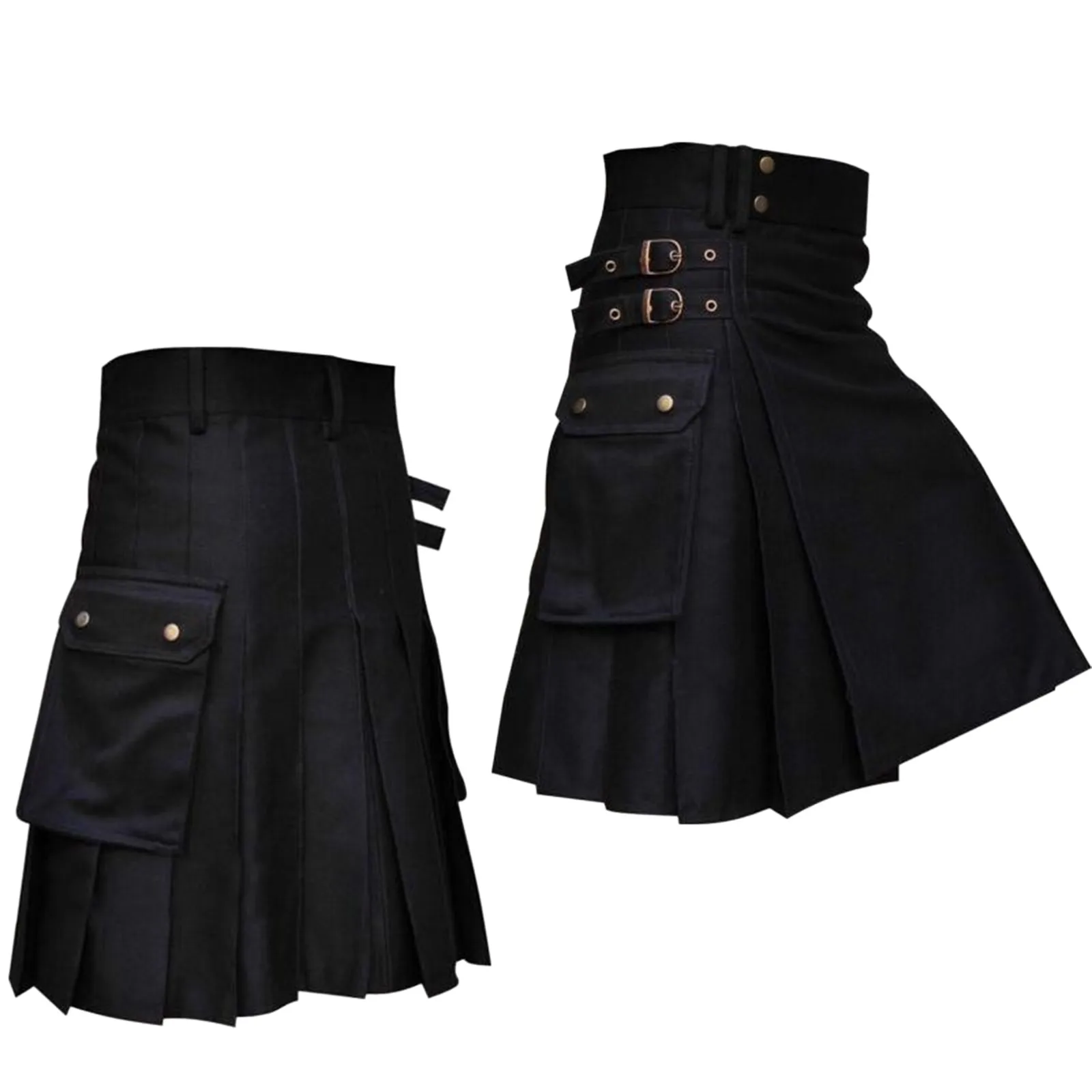 Kilt de poche gothique vintage pour hommes, kilt cargo, ceinture en métal, jupe plissée, mode cool, document solide, haute qualité, 2023