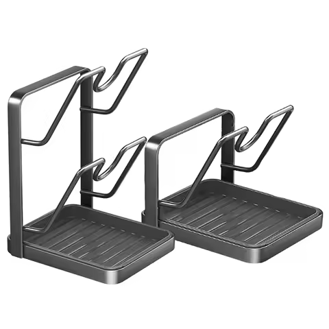 ​Kitchen Pot Lid Rack No Drill Pot Lid Organizer Kitchen Space Saving Countertop Organizer Rack with Drainage Tray Easy to Clean