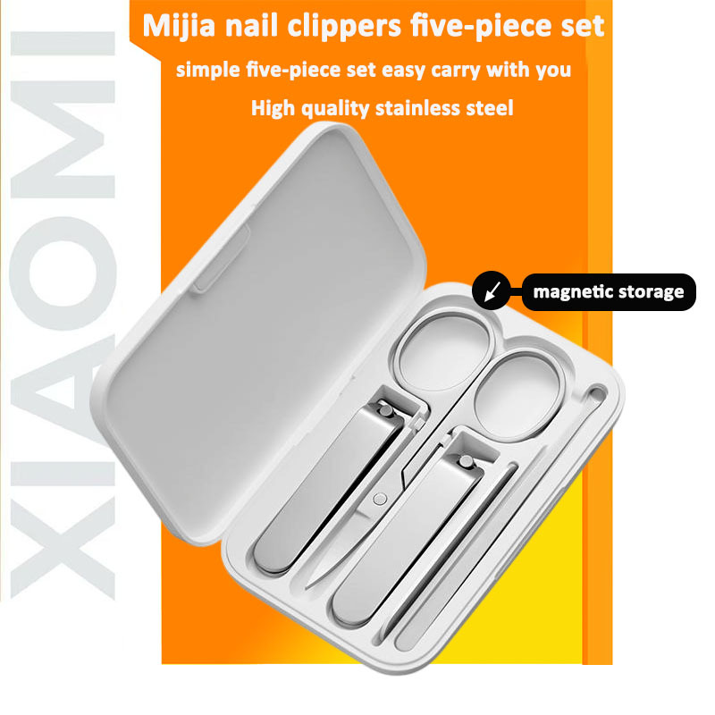 XIAOMI Mijia Nail Clipper Five-piece Set White High-quality Stainless Steel Magnetic Absorption Simple Five-piece Set Portable