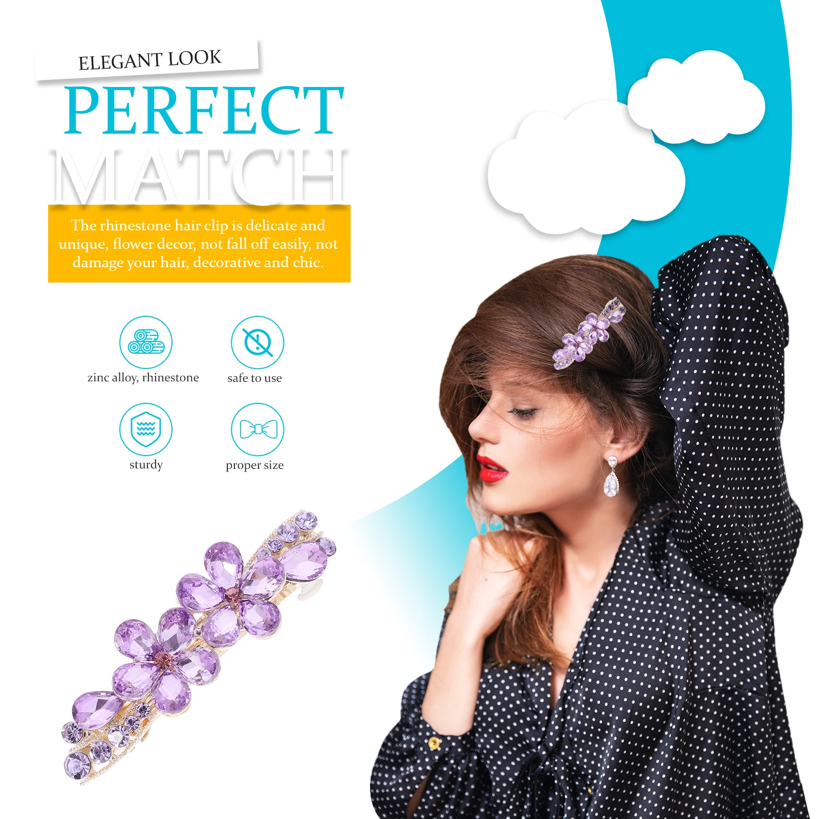 

Rhinestone Hair Clip for Women Sparkly Barrette Wedding Pin Metal Zinc Alloy Bride Accessories Formal Occasions Spring Fashion