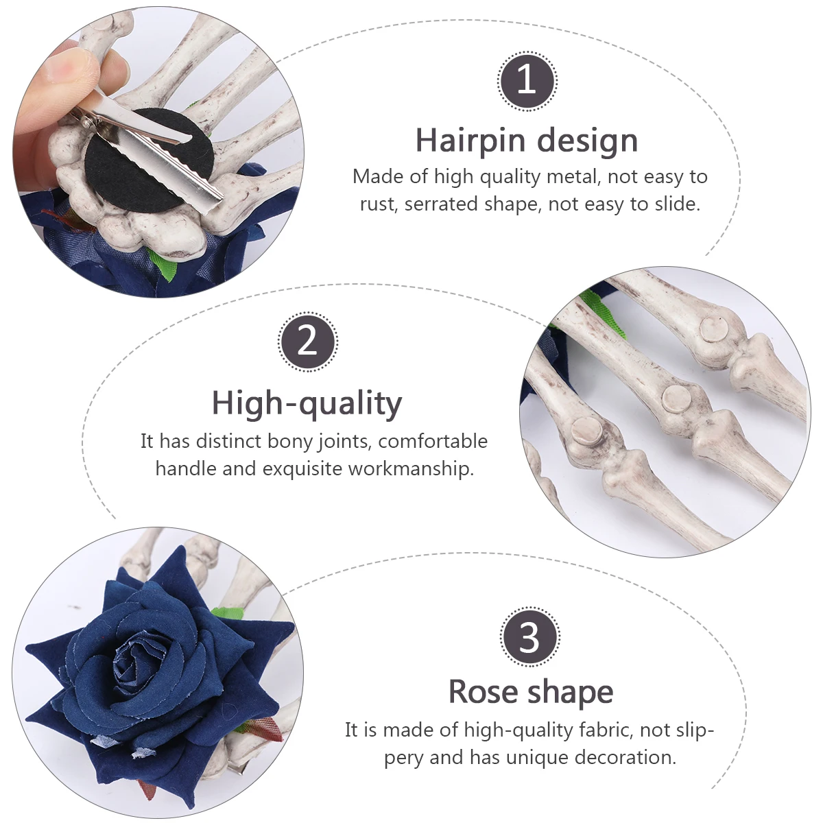 

Halloween Rose Hair Clip Clips for Accessories Skull Hand Blue Hairpin Miss