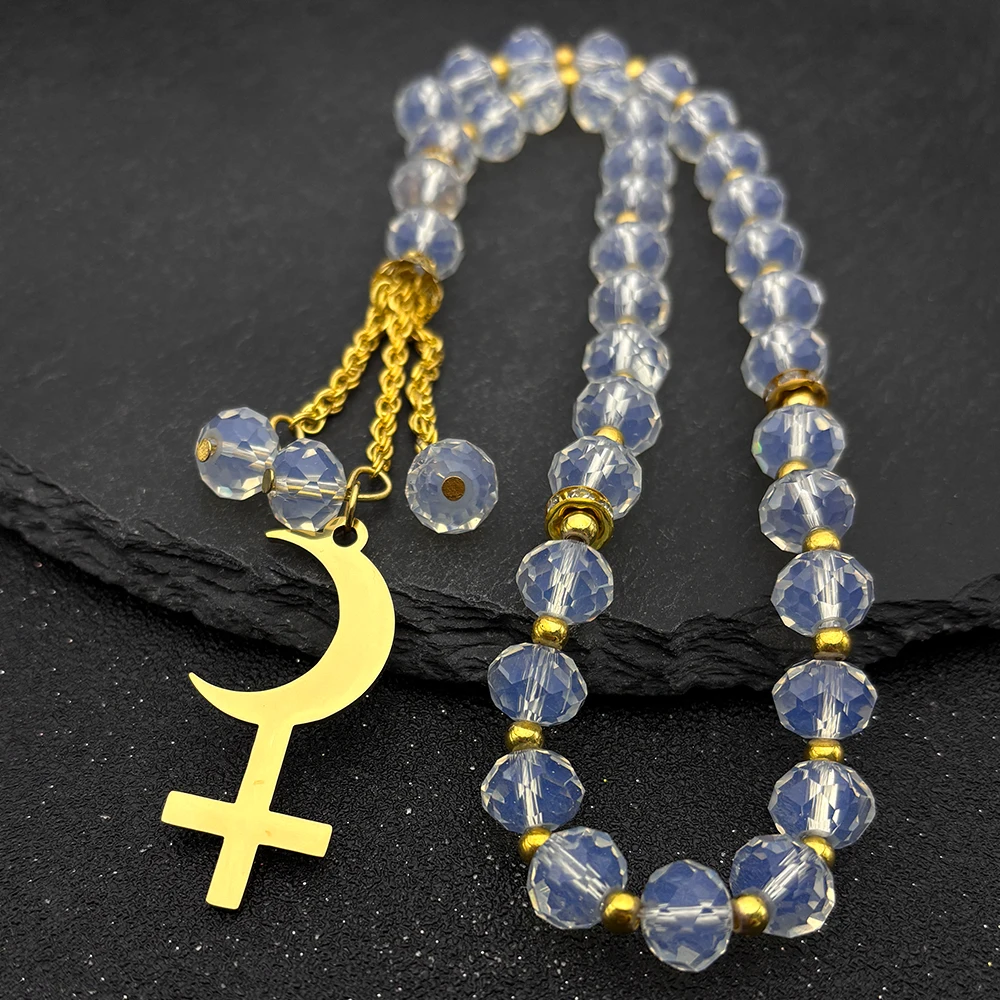 ليليث الهلال مقلوب الصليب سيارة قلادة للنساء الرجال الفولاذ المقاوم للصدأ فضي اللون رمز فلكي علامة الشيطان المجوهرات