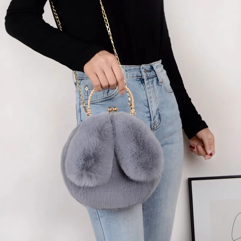 

Сумки через плечо с кроличьими ушками, портативные сумки, сумка через плечо с зажимом, осенне-зимняя сумка с цепочкой для покупок, сумки с верхней ручкой