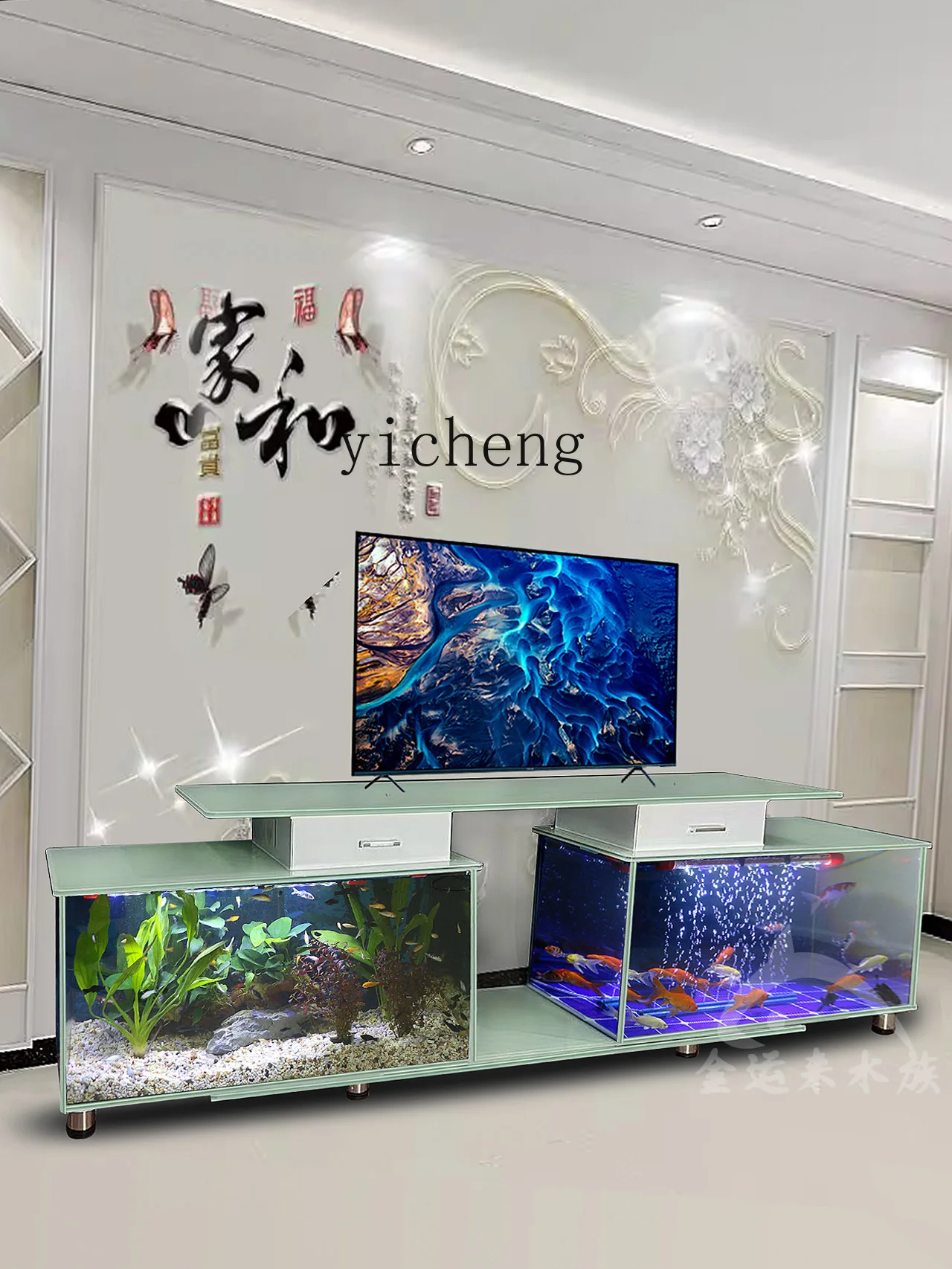 ZK TV Cabinet Fish Tank Aquarium Living Room Home Super White Fish Tank Glass Tea Table