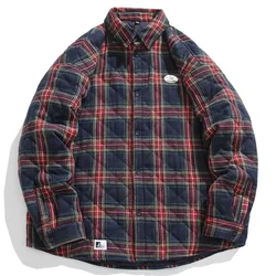 Japanese Retro Plaid Top for Men and Women Autumn Winter Red Fashion with Cotton Plaid Collar Work Clothes Cotton Jacket for Men