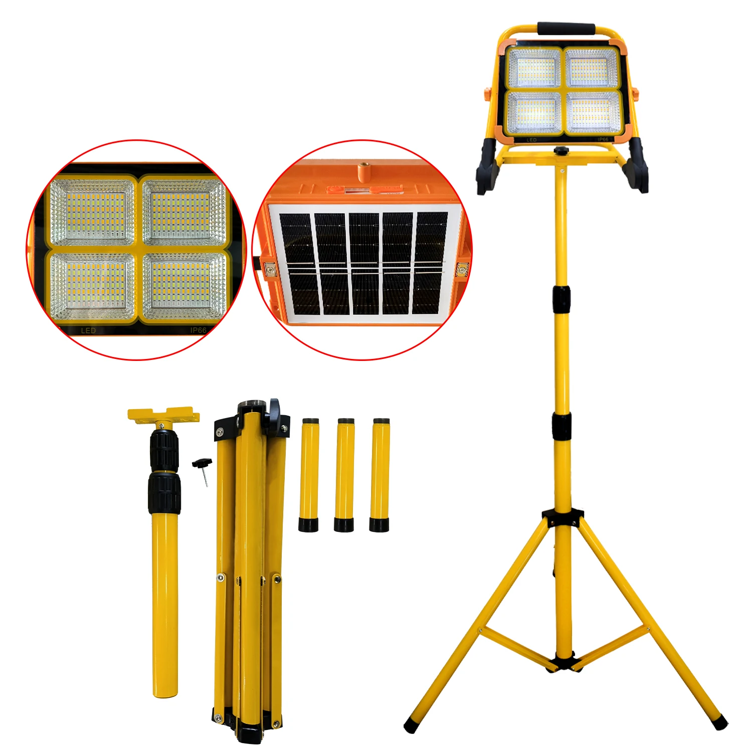 

solar porwer Rechargeable LED Work Light with Stand,Portable Cordless Work Light,Dimmable Camping Light with Detachable Tripod