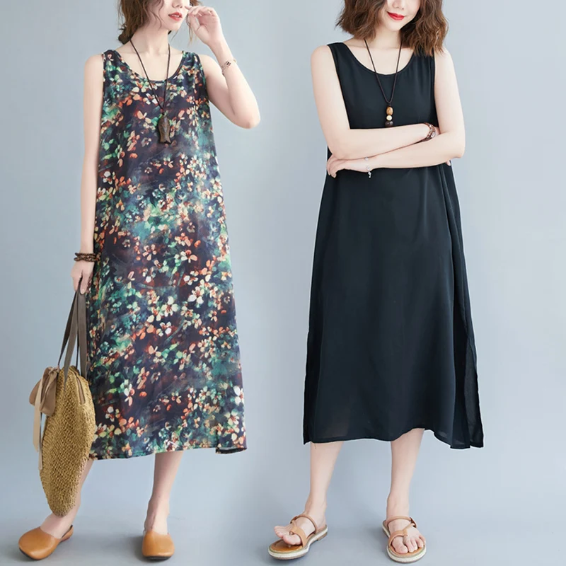 

Летний макси-платье с цветочным принтом, жилет трапециевидной формы, Svel V-Ne, с боковым разрезом, длинная, возрастная, большие размеры, женские...