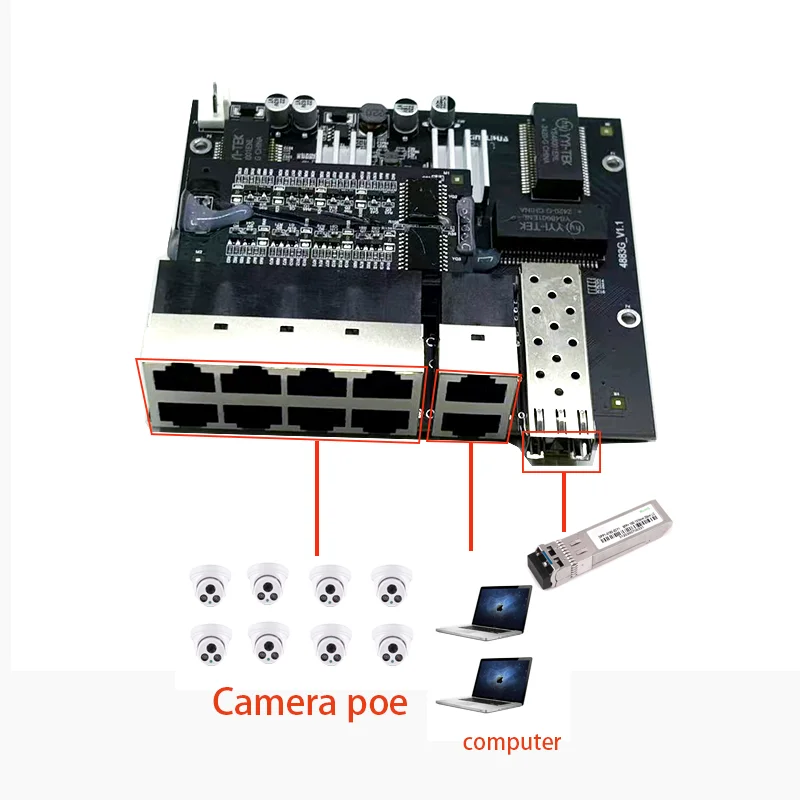 10 port 10/100/1000M 8port 802.3at/af poe in/out 48v with 2port uplink/nvr with 1port sfp  industrial switch module