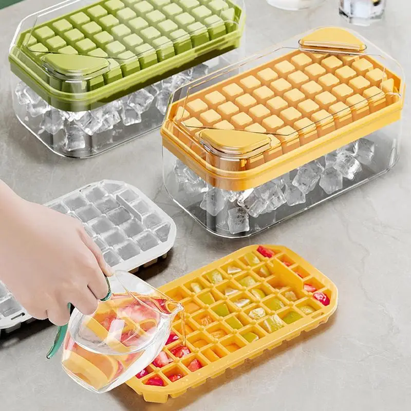 Ice Trays for Freezer Portable Easy Release Ice Cube Holder Square Mold with Bins Freezer Trays with Lids Ice Cube Maker Ice