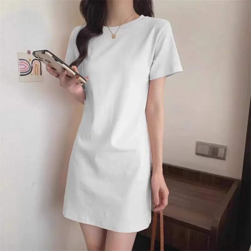 T-shirt ort Sve rond blanc Ne pur coton pour femme, jupe portefeuille mi-longue, Base ample, amincissante, ort Dr