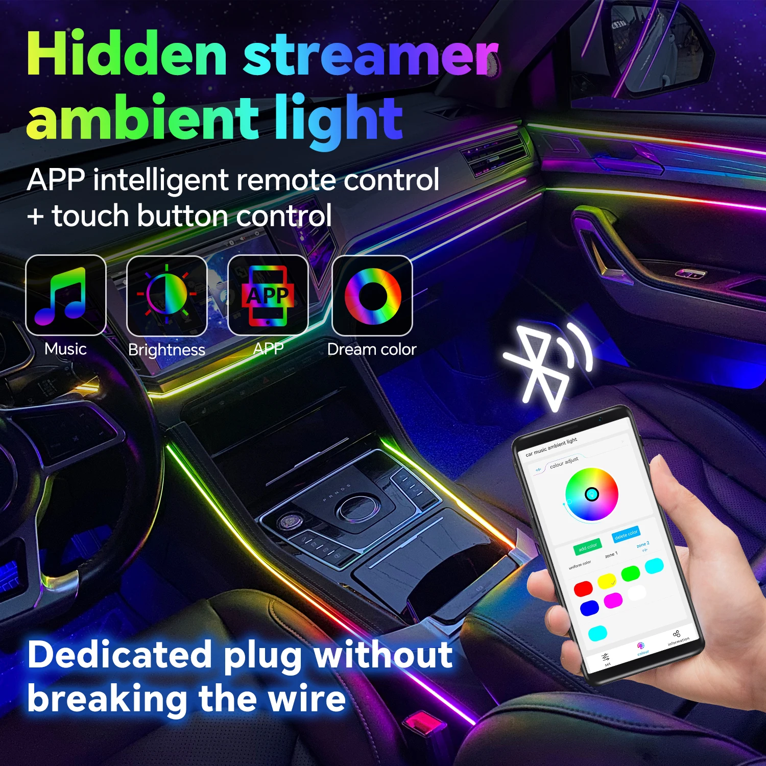 

Dreamcolor Acrylic Interior Car Ambient Light Kit, 18 in 1 Fiber Optic Multiple Modes Decoration Atmosphere Lights for All Cars